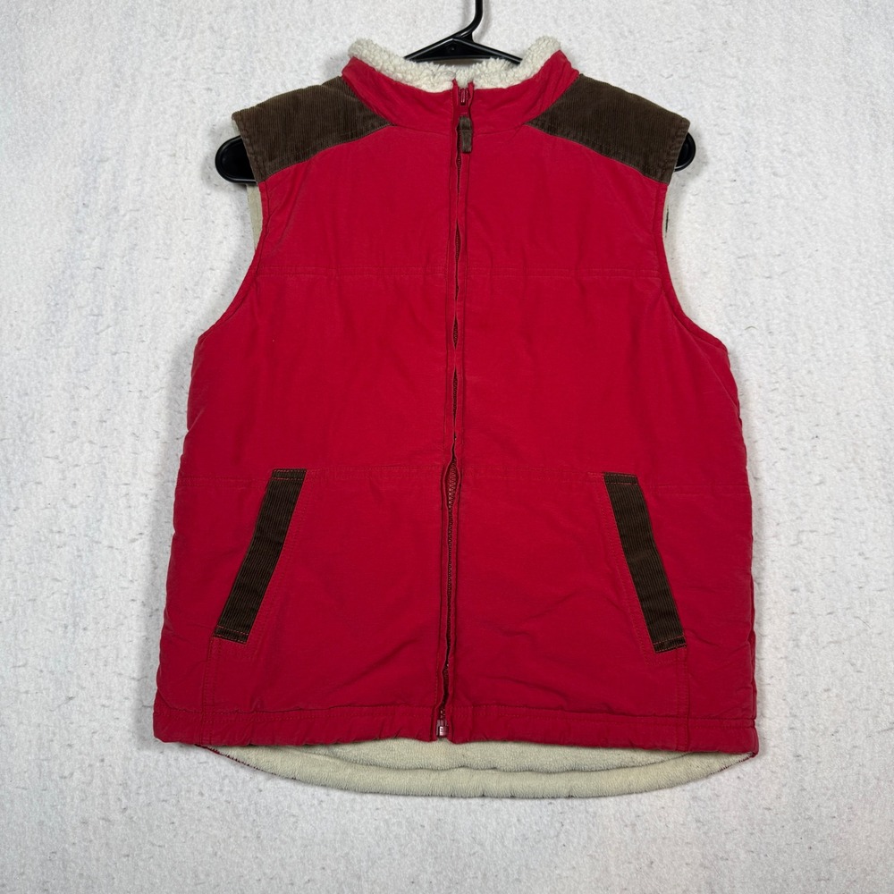 Gymboree Boys Red Puffer Vest Sherpa Lined Corduroy Trim Size Large L 10-12